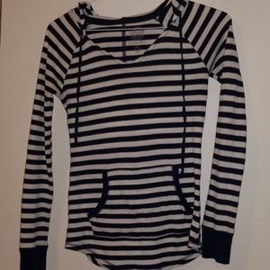 SO navy blue & white striped hooded shirt, size M